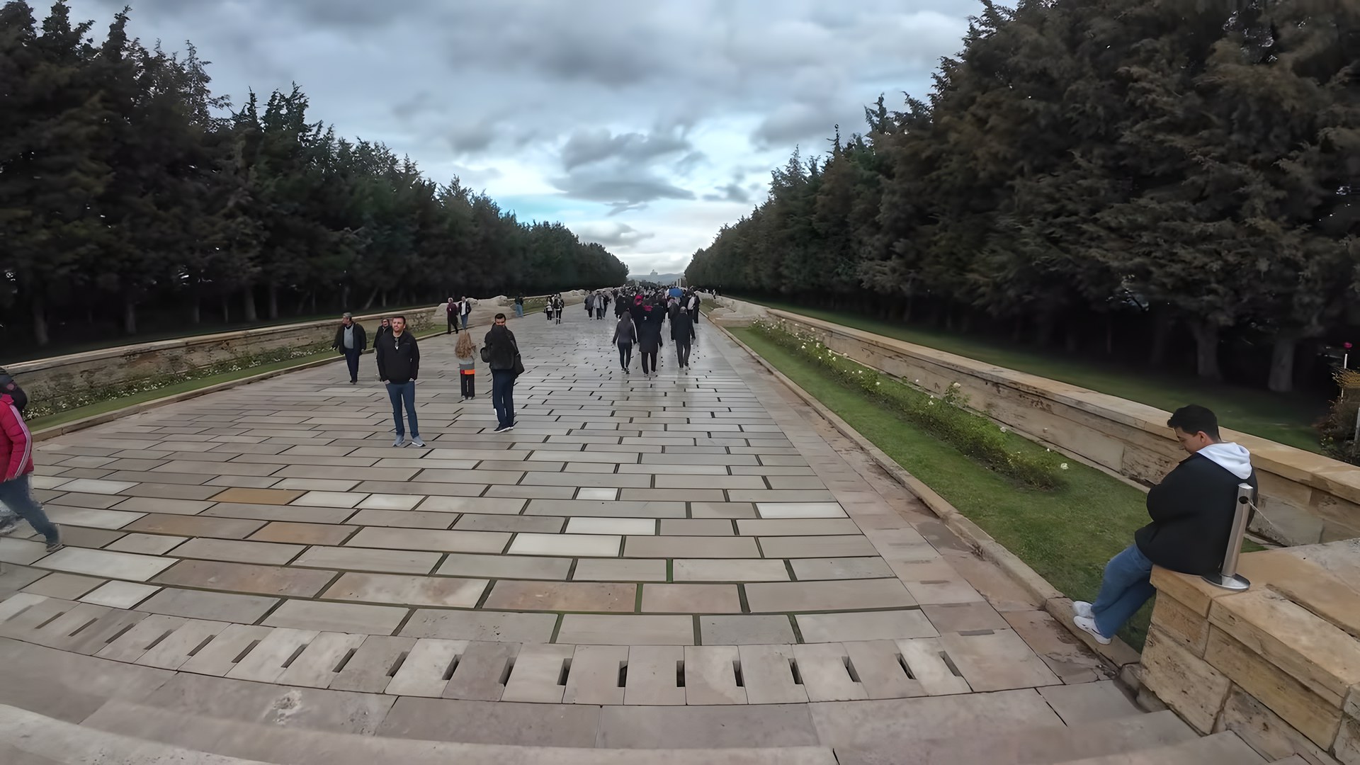 Anıtkabir Aslanlı Yol, iki yanında yaprak dökmeyen çam ağaçları