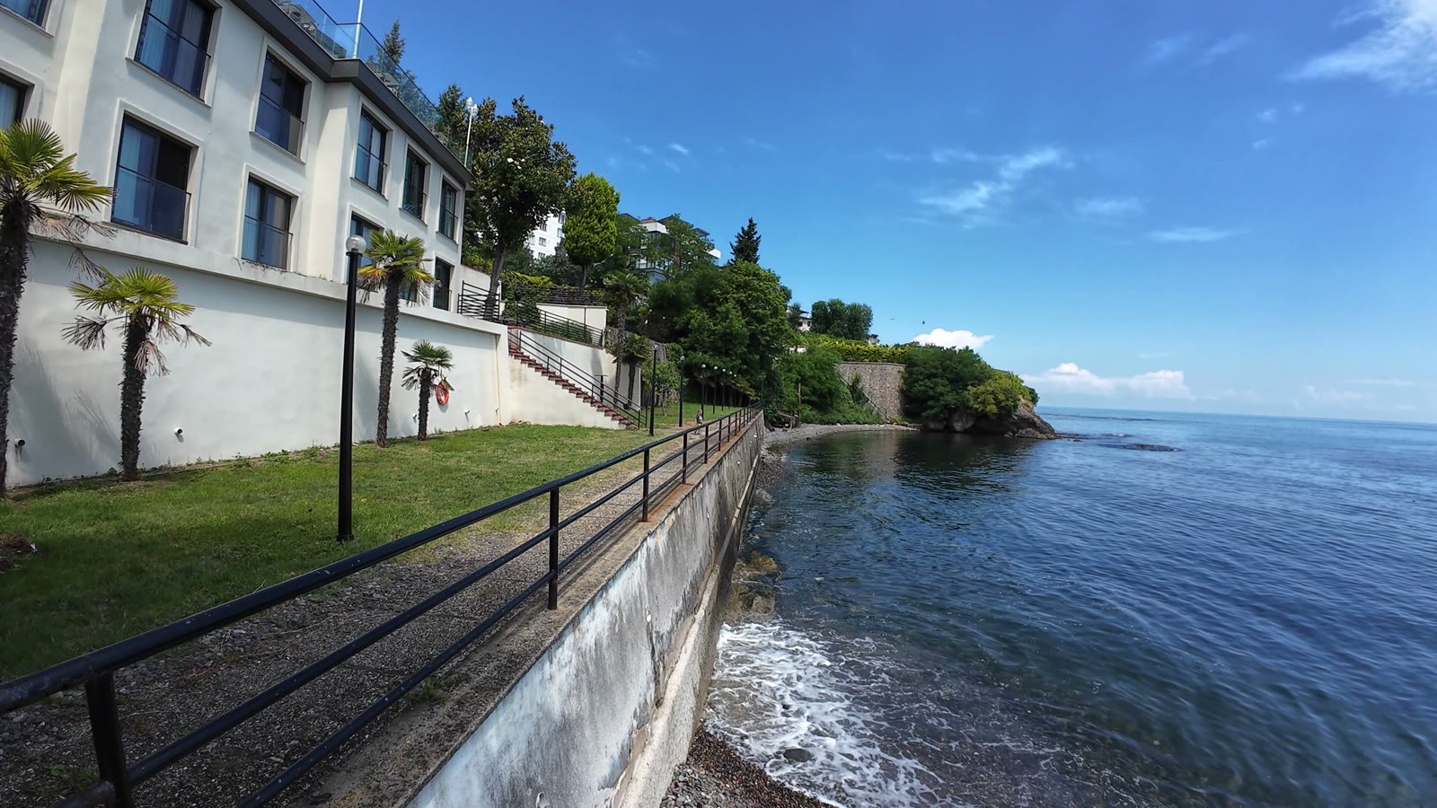 Ordu sahil yürüyüş yolu, palmiye ağaçları ve Karadeniz'in turkuaz suyu