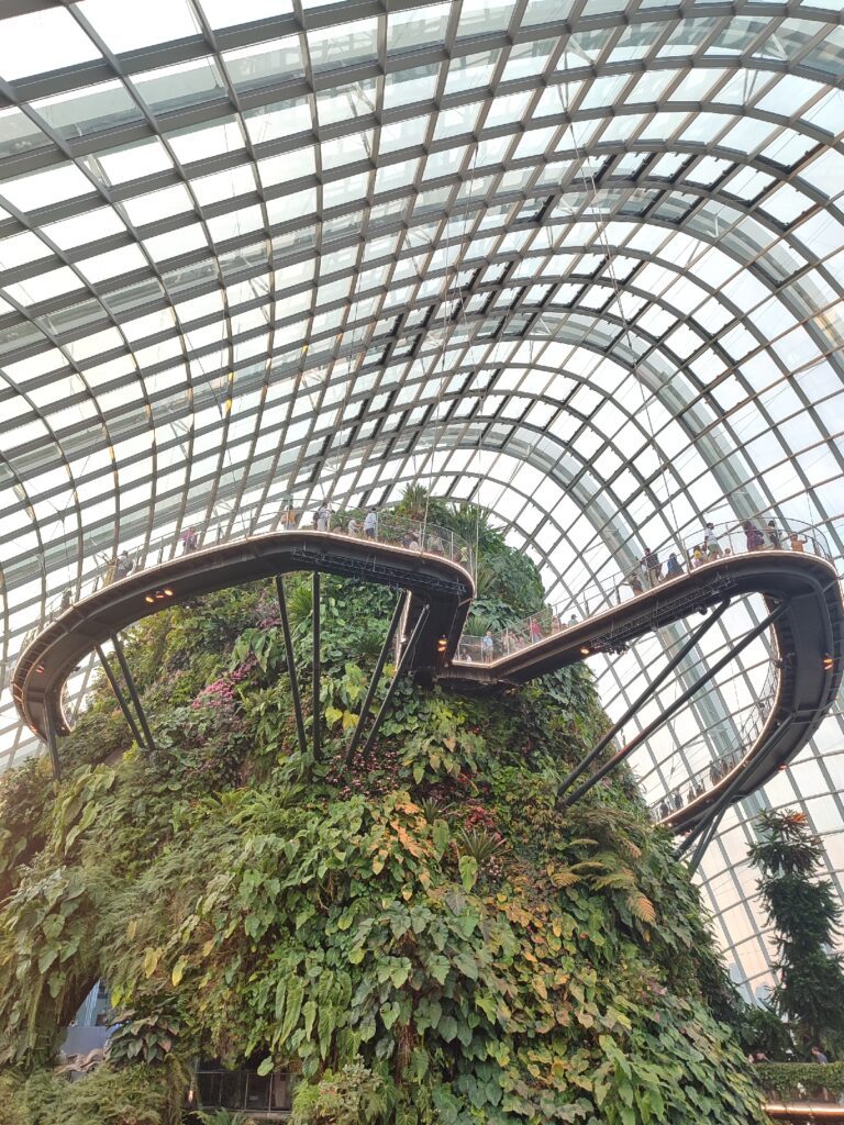 Gardens by the Bay Cloud Forest içinde yapay dağ ve spiral yürüyüş yolu